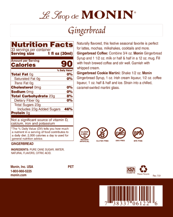 Monin GingerBread 750ml - Image 2
