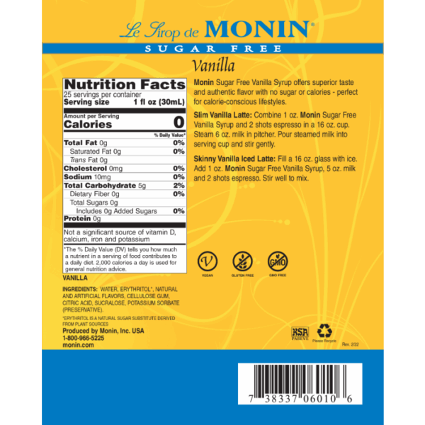 Monin - Sugar Free Vanilla Syrup 750ml - Image 2