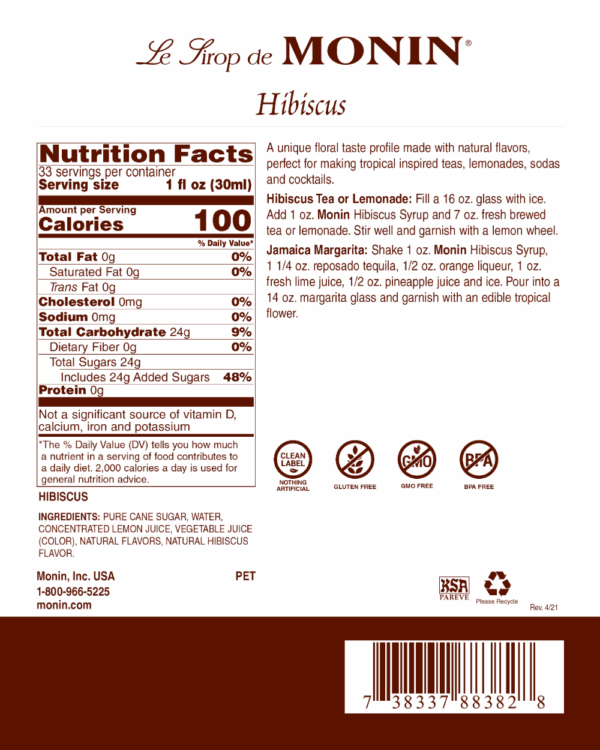 Hibiscus Monin Syrup 1l - Image 2