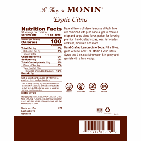 Monin - Exotic Citrus Syrup 1l - Image 2