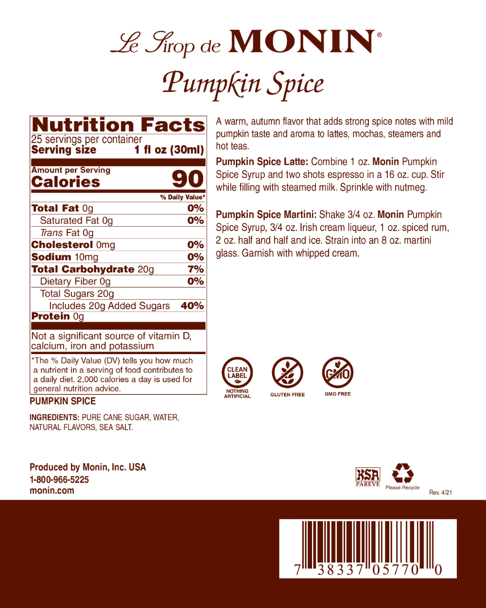 Monin - Pumpkin Spice Syrup 750ml - Image 2